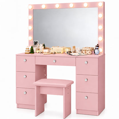 Ziva Dressing Table with Drawers and Lighted Mirror