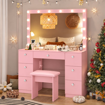 Ziva Dressing Table with Drawers and Lighted Mirror