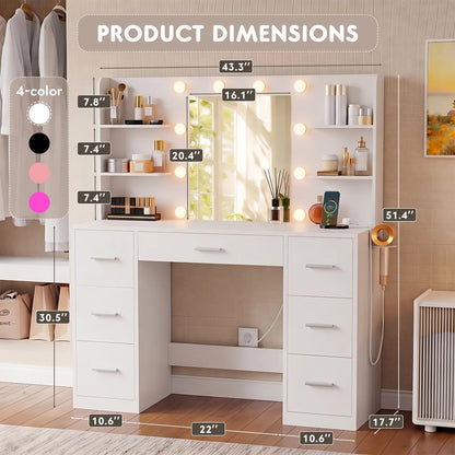 Ziva LED Dressing Table - White