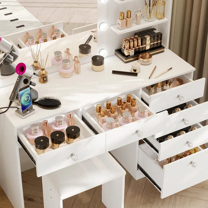 ZiVa Vanity Dressing Table with HD Mirror, Hollywood Lights & Charging Station