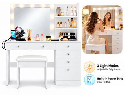 ZiVa Vanity Dressing Table with HD Mirror, Hollywood Lights & Charging Station