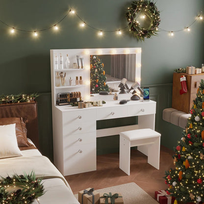 ZiVa Vanity Dressing Table with HD Mirror, Hollywood Lights & Charging Station