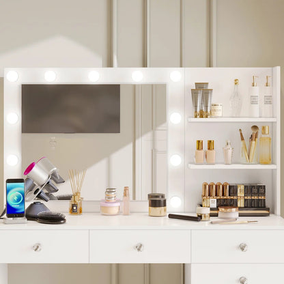 ZiVa Vanity Dressing Table with HD Mirror, Hollywood Lights & Charging Station