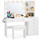 ZiVa Vanity Dressing Table with HD Mirror, Hollywood Lights & Charging Station