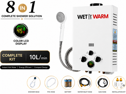 Gas Water Heater 8 in 1 - 10L Portable Camping Outdoor Instant Hot Shower Heating System