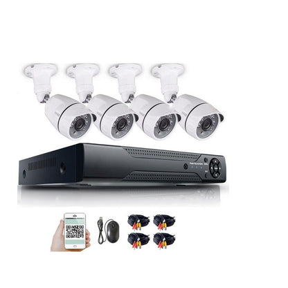 Security camera system 4 camera front view showing compact DVR unit