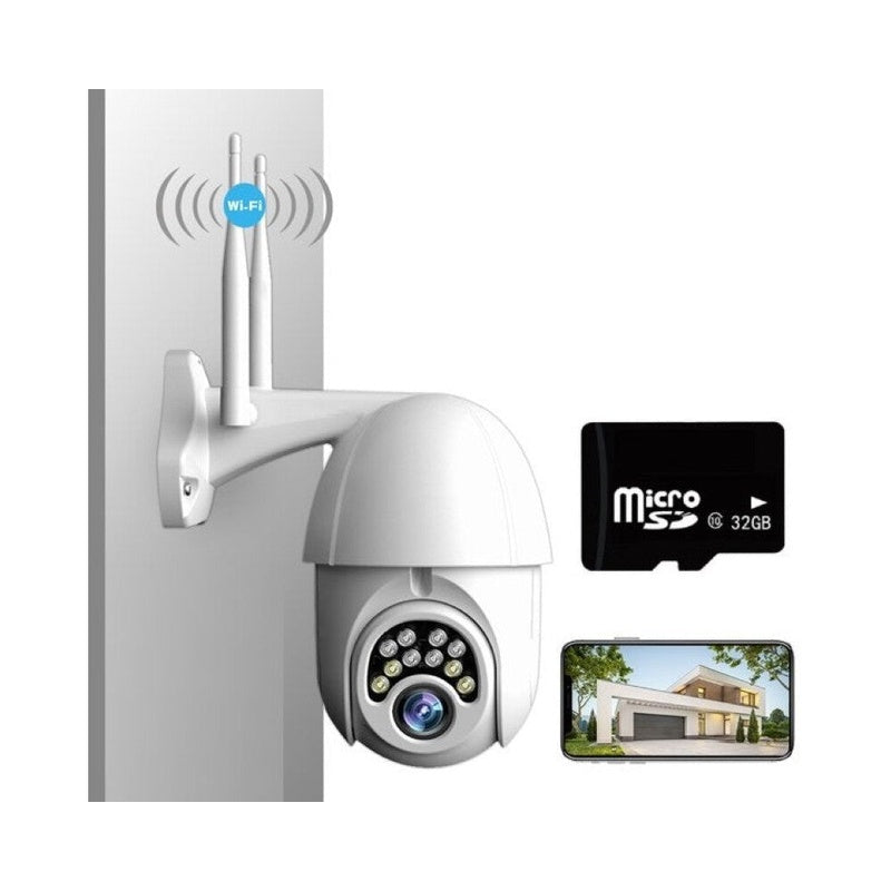 Wireless PTZ security camera showing front view with lens
