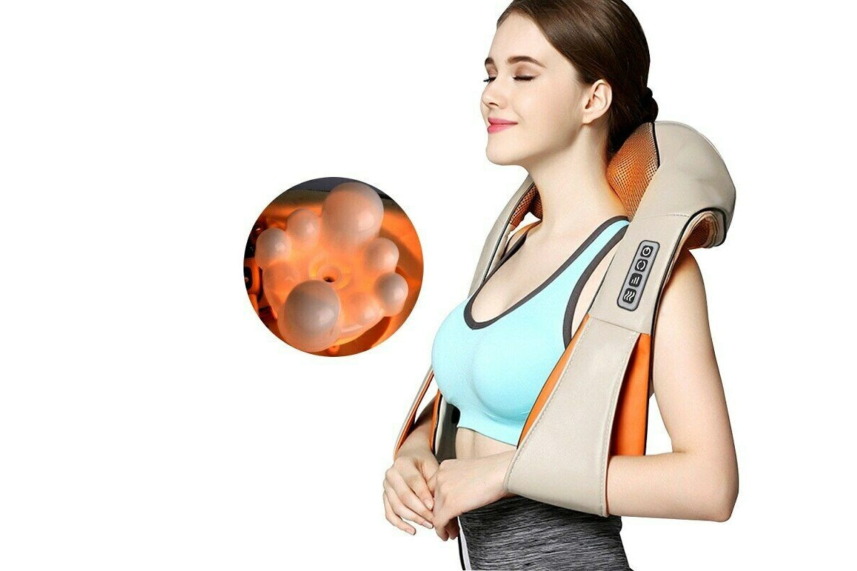 Close up of 8 shiatsu massage rollers on neck massager