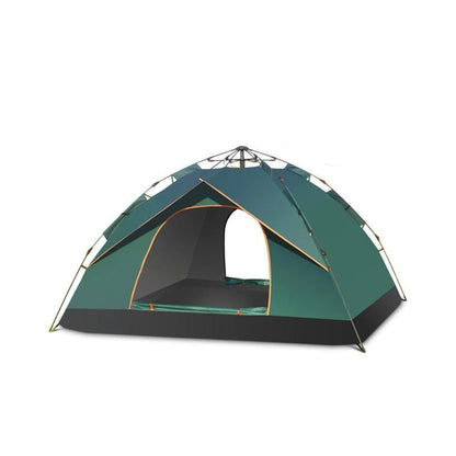 Pop up camping tent front view with porch storage area