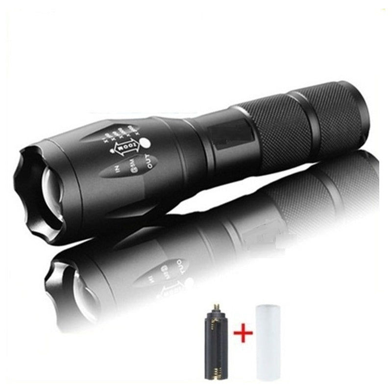 LED torch front view showing aluminium body