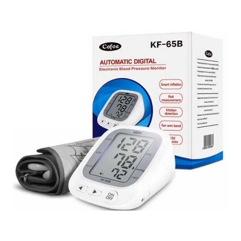 Upper arm blood pressure monitor showing front display panel