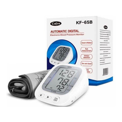 Upper arm blood pressure monitor showing front display panel