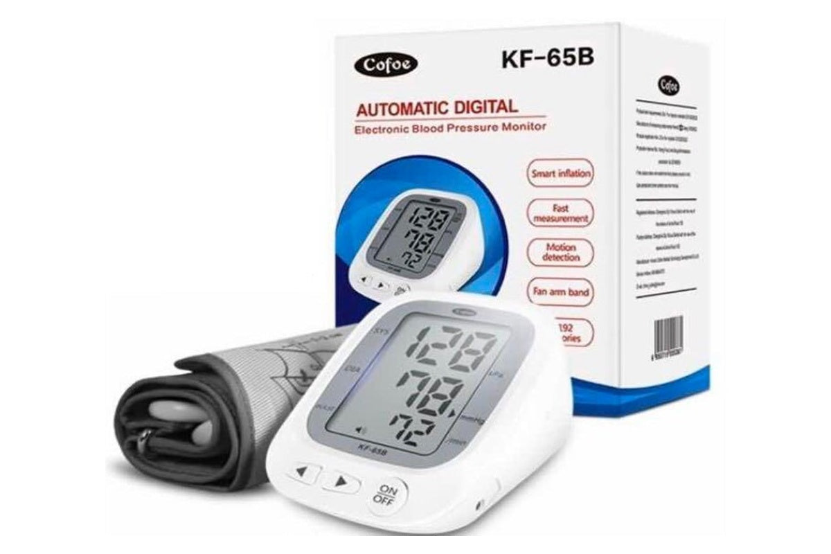 Close up of blood pressure monitor cuff in blue HDPE material