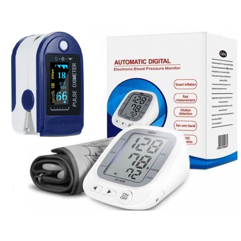 Blood pressure monitor and oximeter front view showing digital display