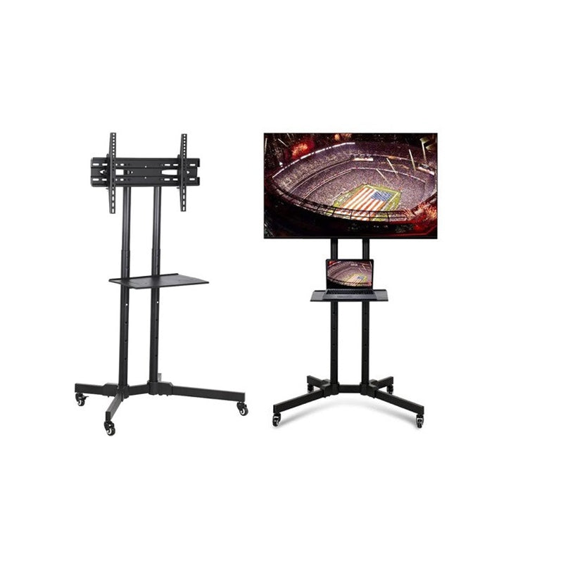 TV stand TV bracket on wheels showing full black steel frame