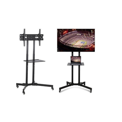 TV stand TV bracket on wheels showing full black steel frame