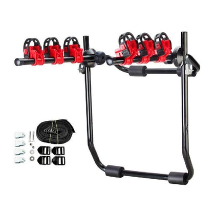 Universal bike carrier rack showing full rear mount on car