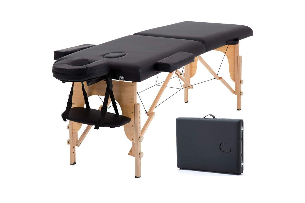 Portable massage table folded compactly for easy transport