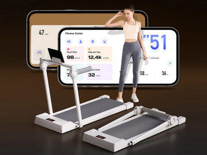 Foldable walking pad treadmill showing shock absorption system