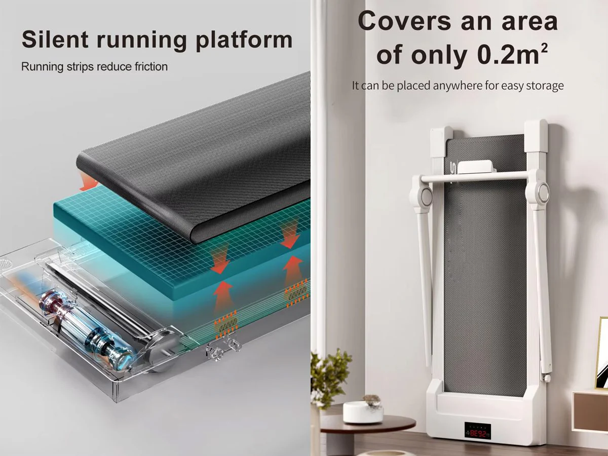 Foldable walking pad treadmill folded flat for easy storage