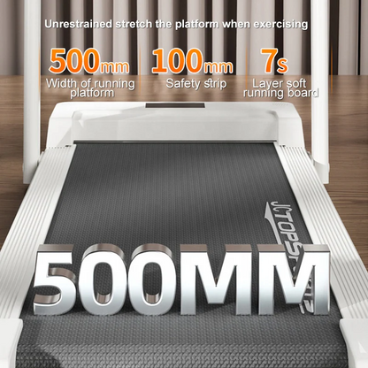 Walking pad treadmill armrest detail in white finish