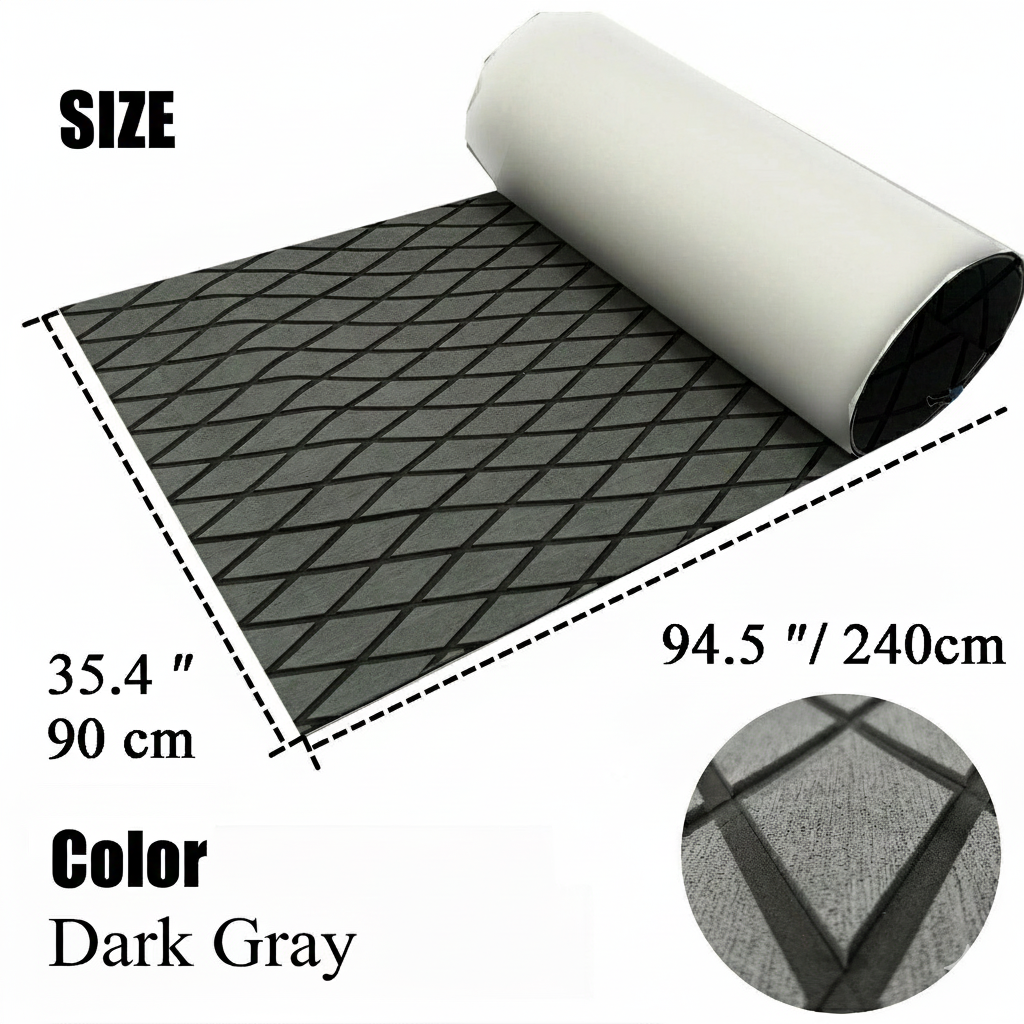 Side view of marine carpet boat flooring mat with adhesive backing