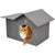Outdoor cat house in grey showing waterproof material