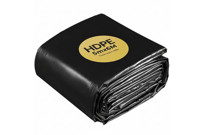Close-up of pond liner 6x5m HDPE black material texture