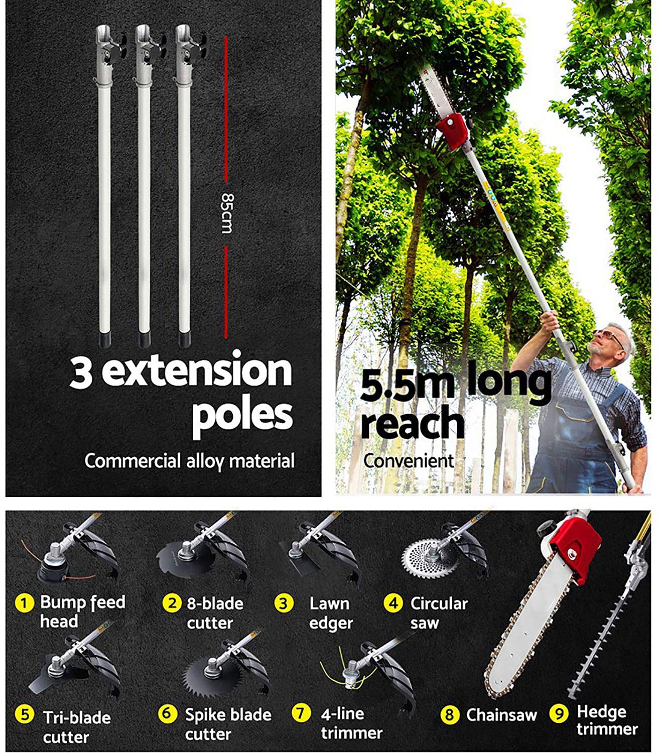 High-Powered Brush Weed Cutter Saw Hedge Trimmer 10 in 1