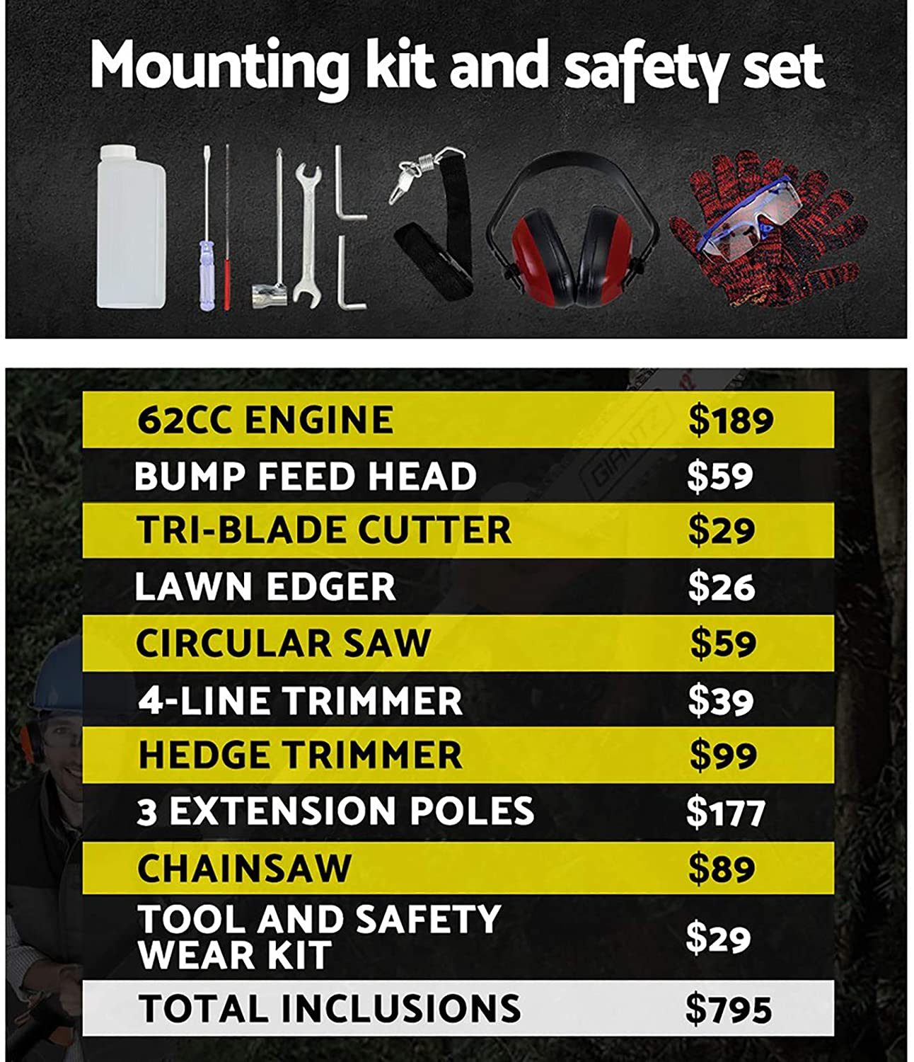 High-Powered Brush Weed Cutter Saw Hedge Trimmer 10 in 1