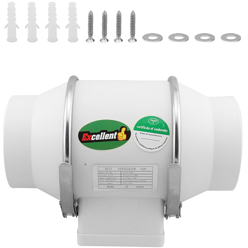 4 inch inline extractor fan exhaust duct side view showing plastic housing