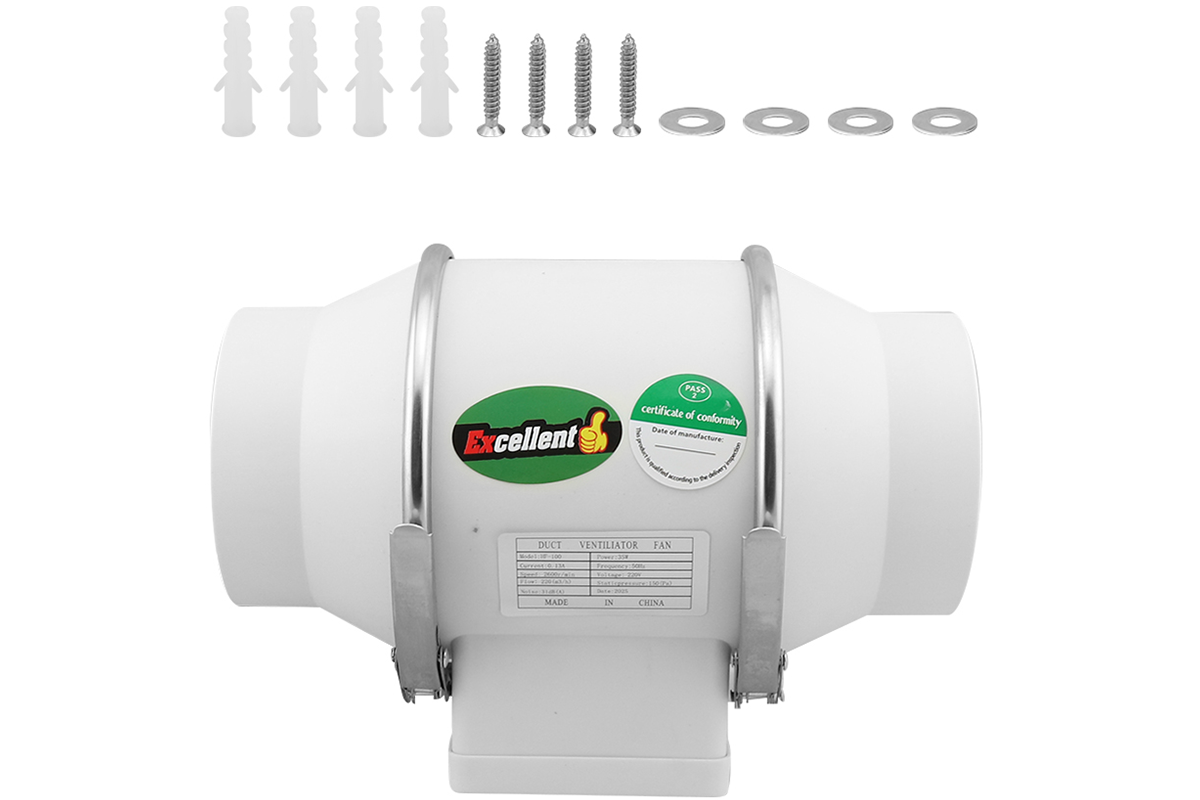 top angle of 4 inch inline extractor fan exhaust duct with strut mount