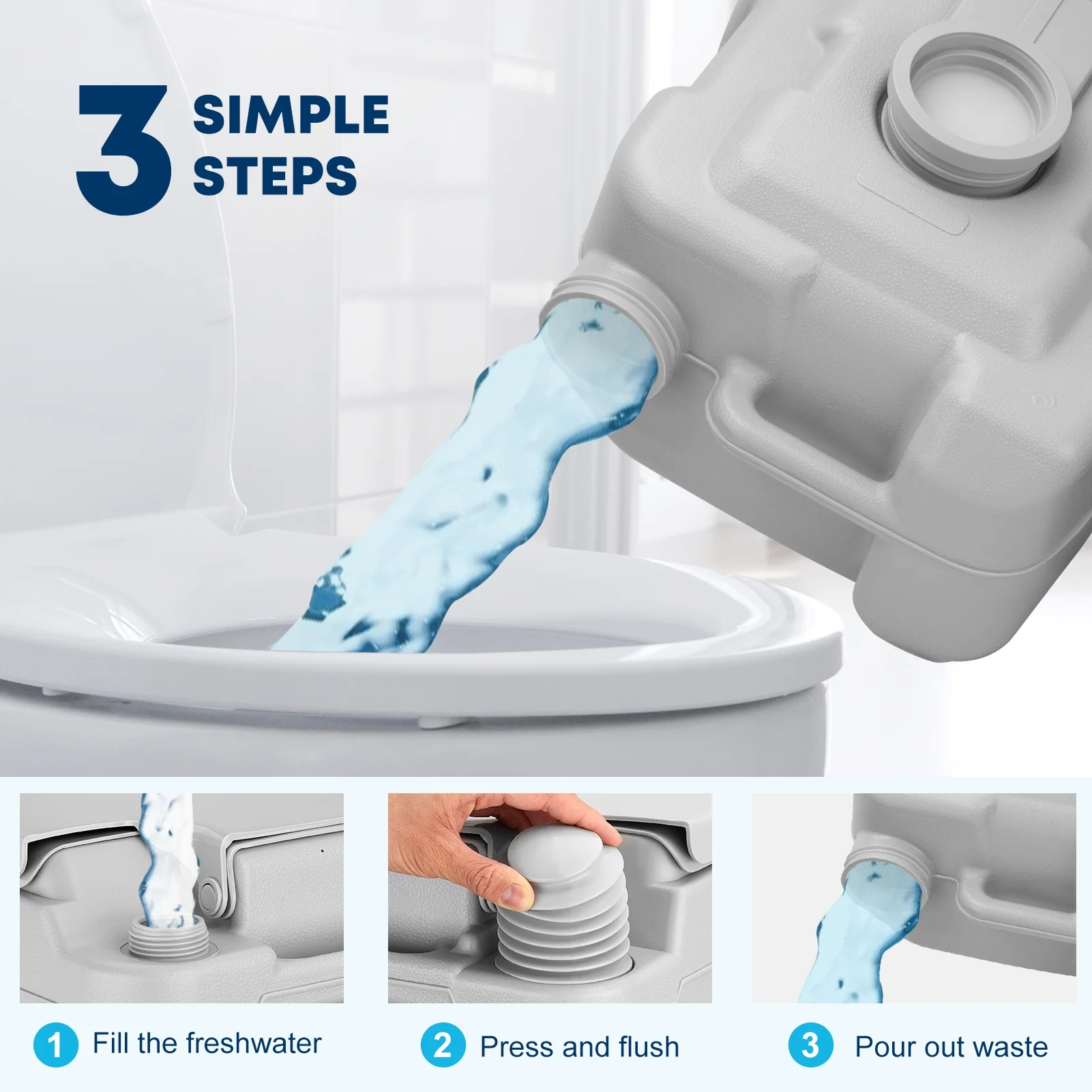 Light grey portable toilet for camping with sturdy HDPE material