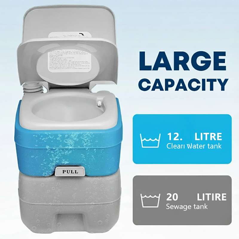 Portable toilet for caravan use with compact floor mounted design