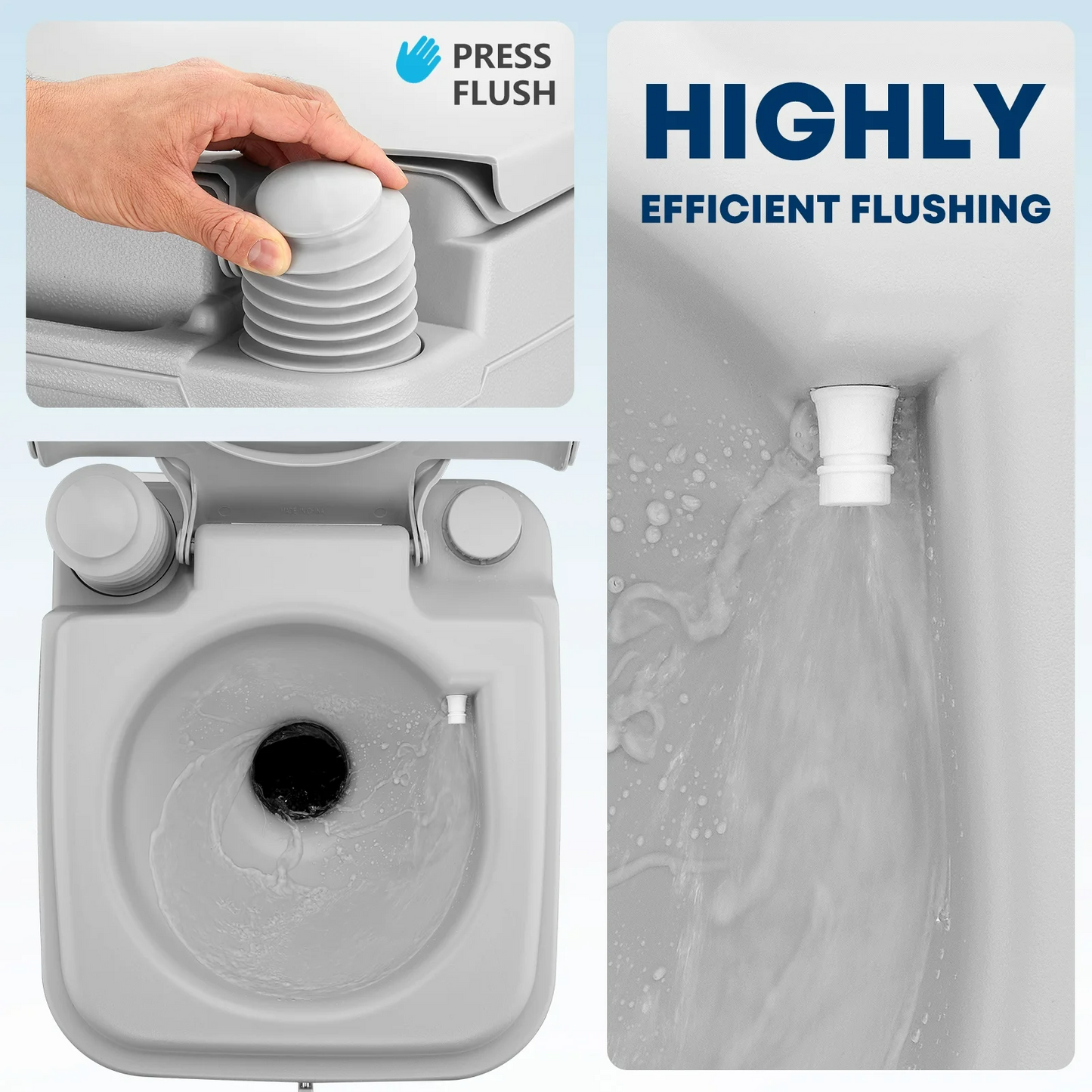 Portable toilet for marine use highlighting easy transport handle