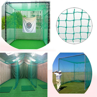 Golf practice net set up without poles in garden