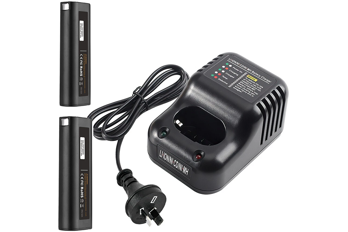 Close up of Paslode battery charger LED indicator lights