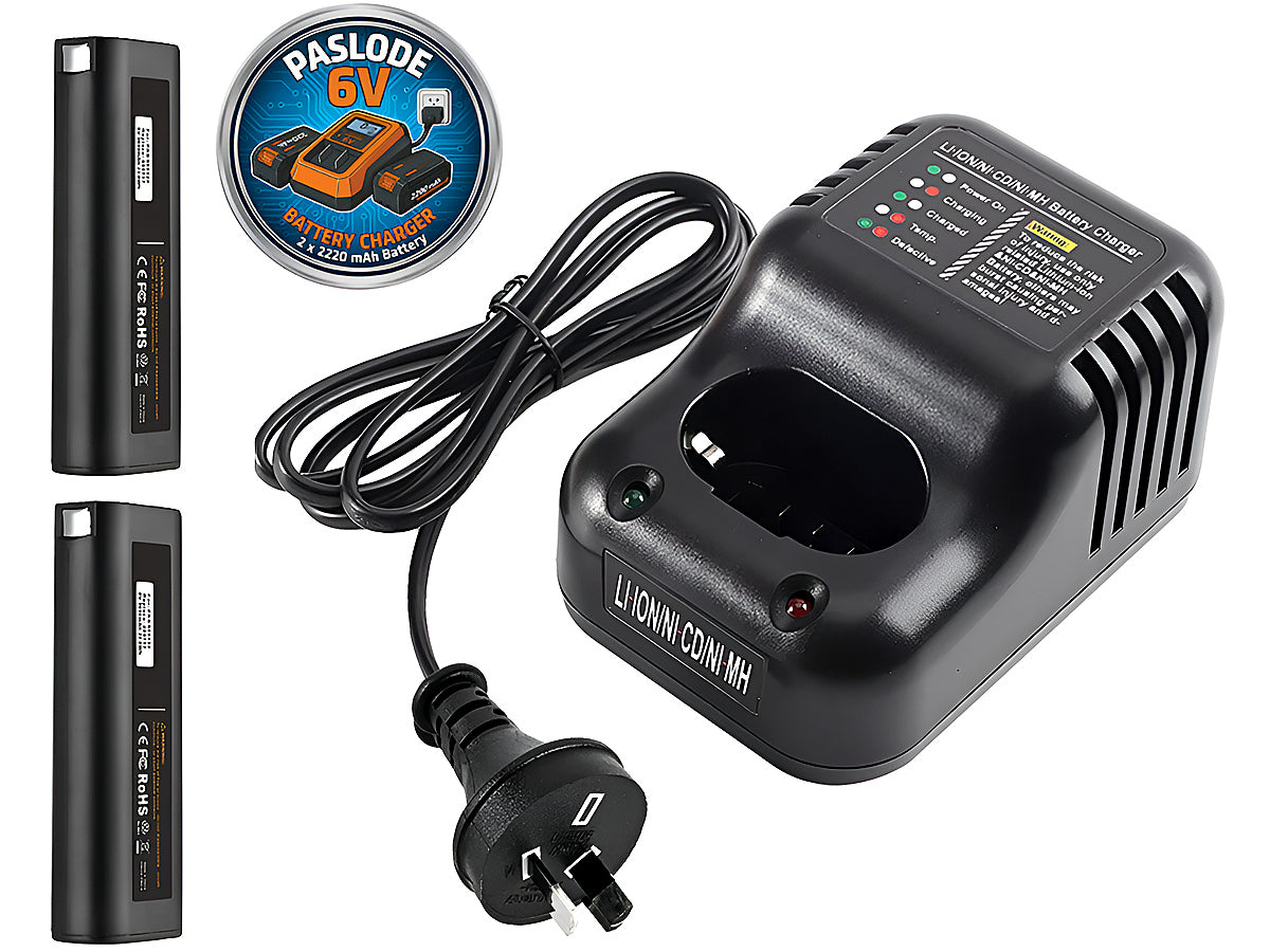 Paslode Battery Charger with 2 Batteries 2Ah