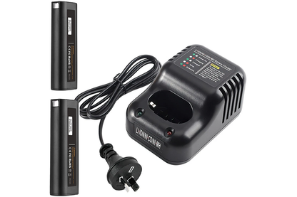 Close-up of Paslode battery charger LED indicator lights