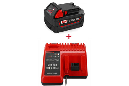 Side angle of compatible Milwaukee battery and charger set in black