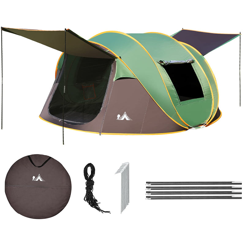 Camping tent 4-6 person in army green showing front door open