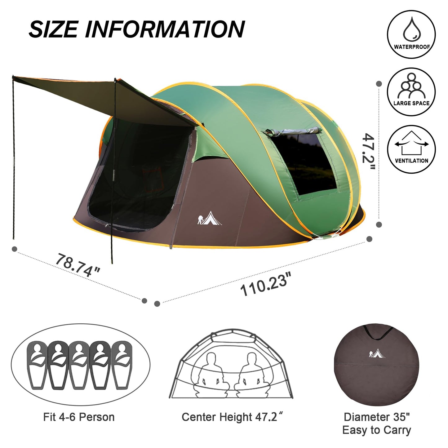 Mesh windows on camping tent 4-6 person to keep insects out