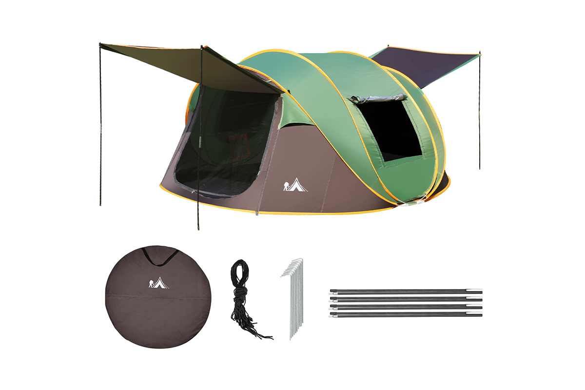 Side view of camping tent 4-6 person with mesh windows for ventilation