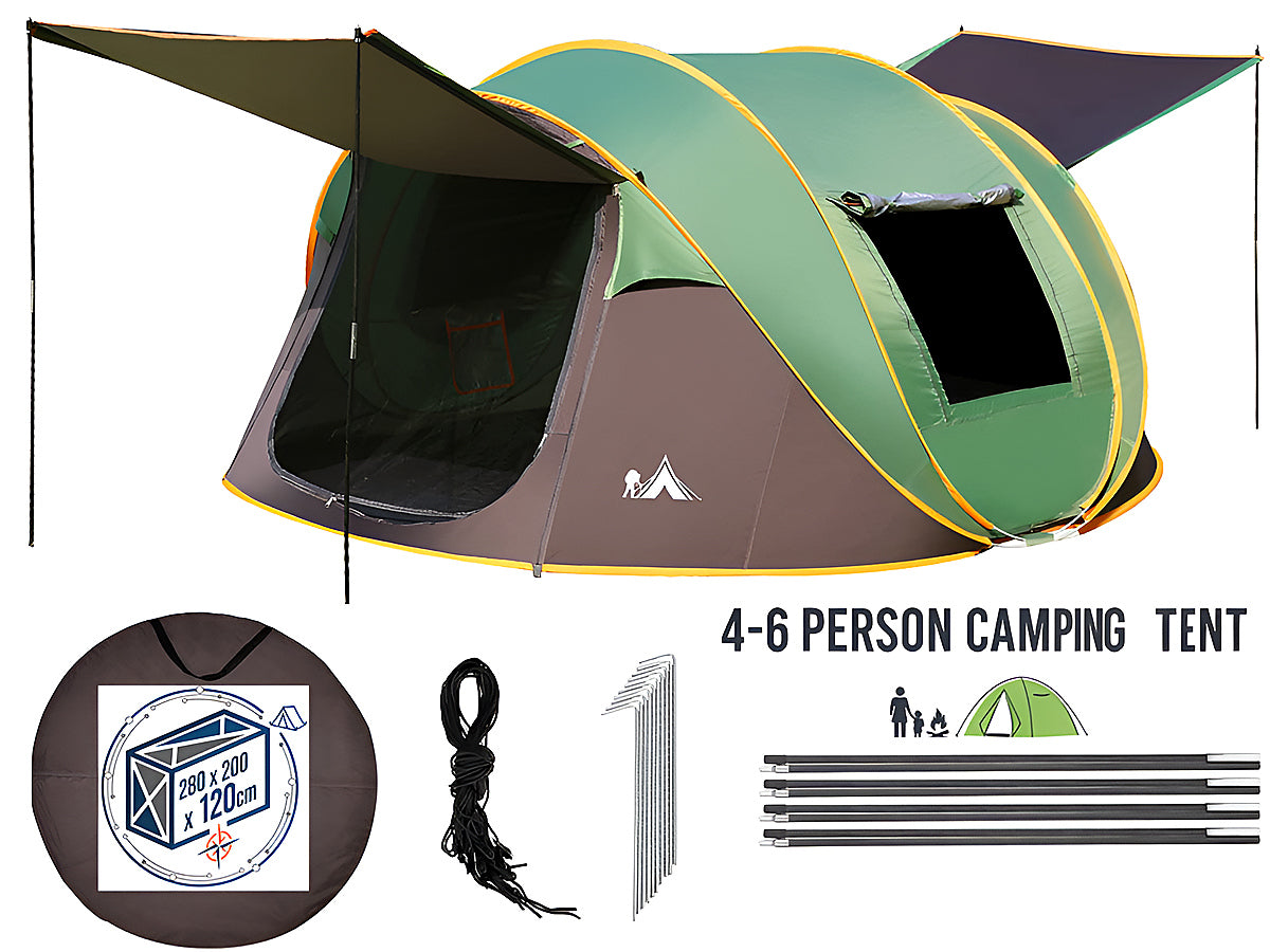Interior of camping tent 4-6 person showing hanging hook and inner pockets