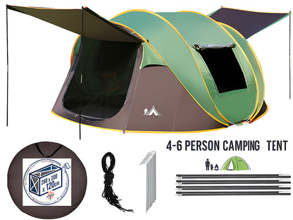 Interior of camping tent 4-6 person showing hanging hook and inner pockets