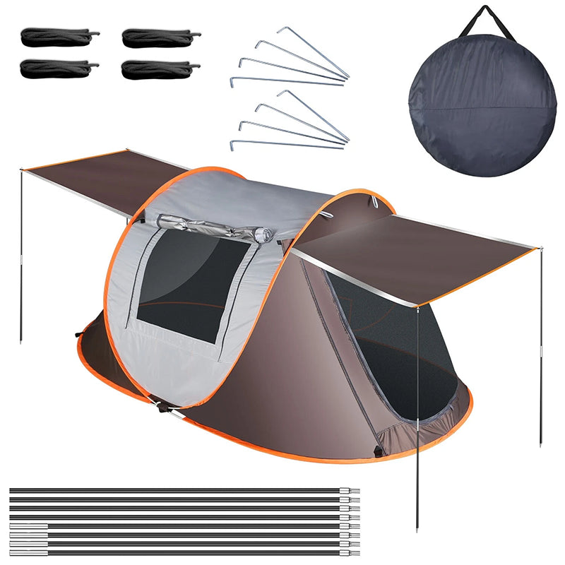 Camping tent 4-6 person pop up showing front double-zip door in green