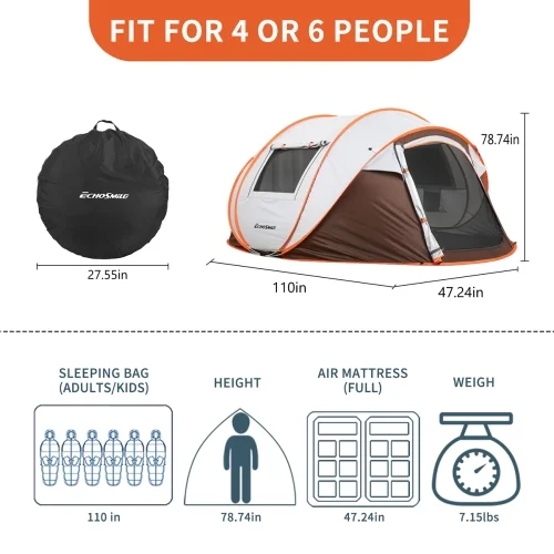Close-up of waterproof 210D Oxford fabric on camping tent 4-6 person pop up