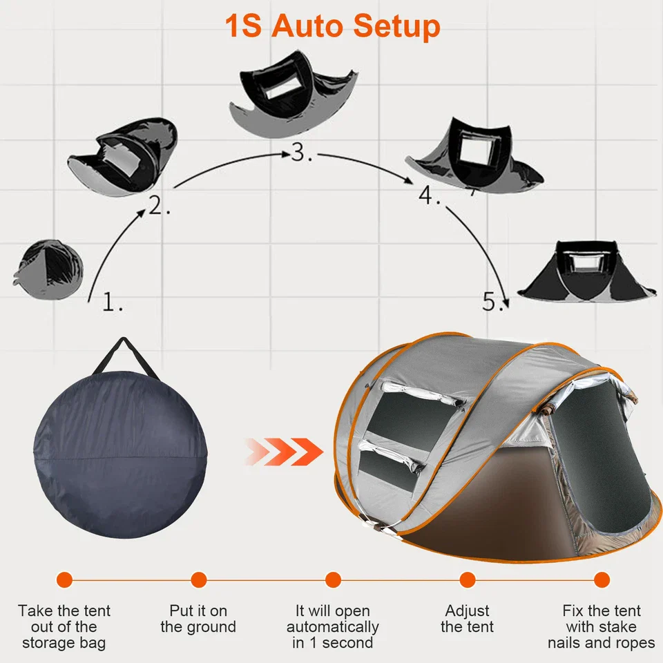 Fibreglass poles with steel reinforcement frame of camping tent 4-6 person pop up