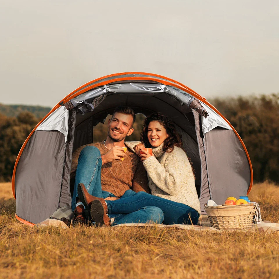 Camping tent 4-6 person pop up folded compactly in carry bag