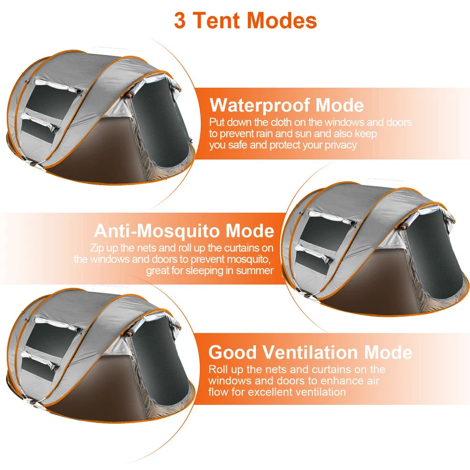Back door of camping tent 4-6 person pop up with double-zip design